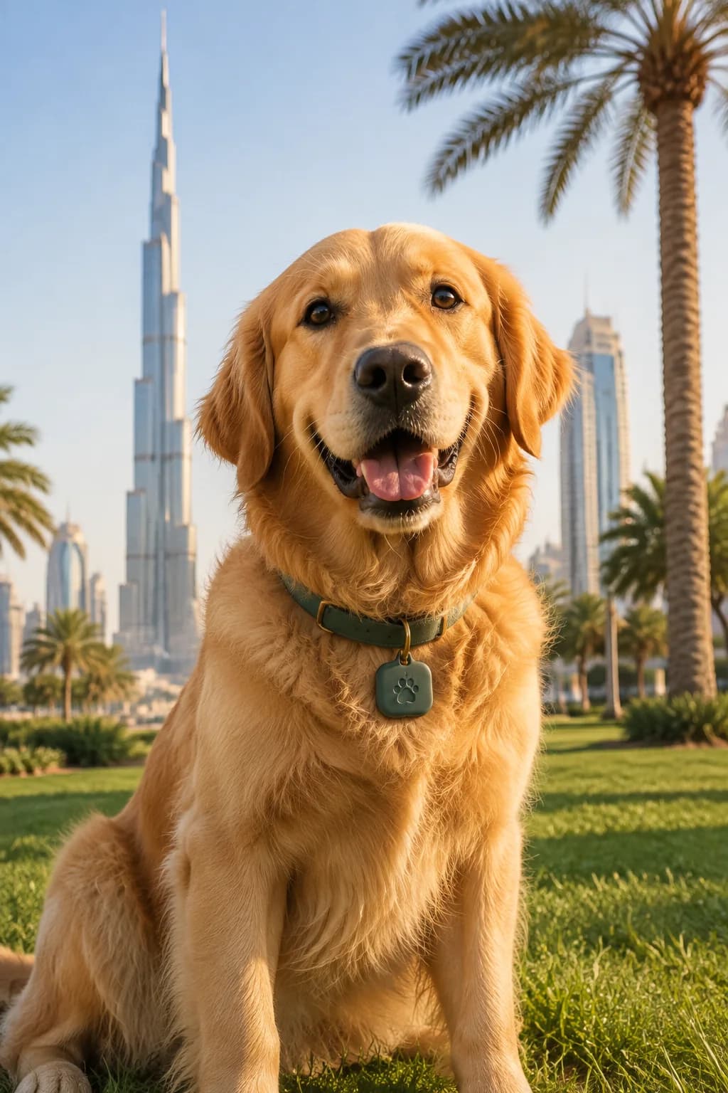 Milo wearing his sage Pawchini collar and paw-marked tag